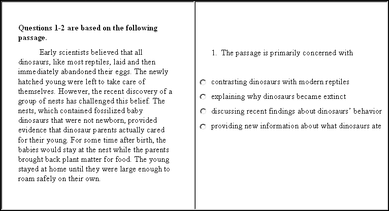 Sample reading set question